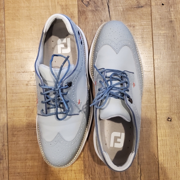 FootJoy Men's Traditional Wing Tip Golf Shoes - Blue/Grey/Red | Size 9M - Picture 2 of 14